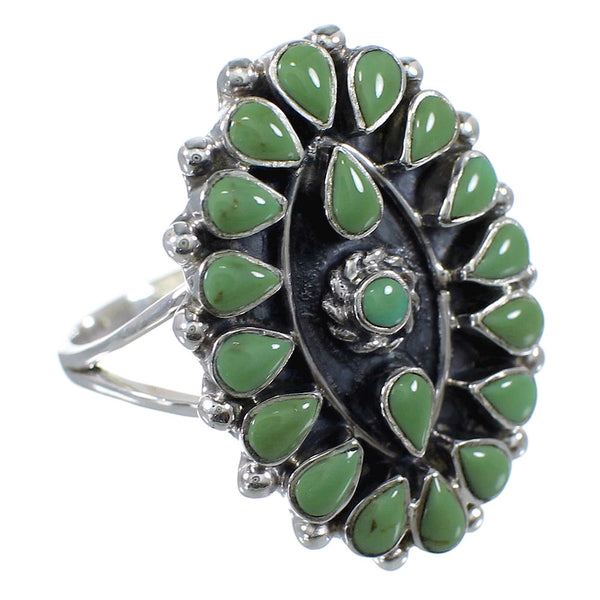 Turquoise Needlepoint Sterling Silver Ring Size 8 FX92789
